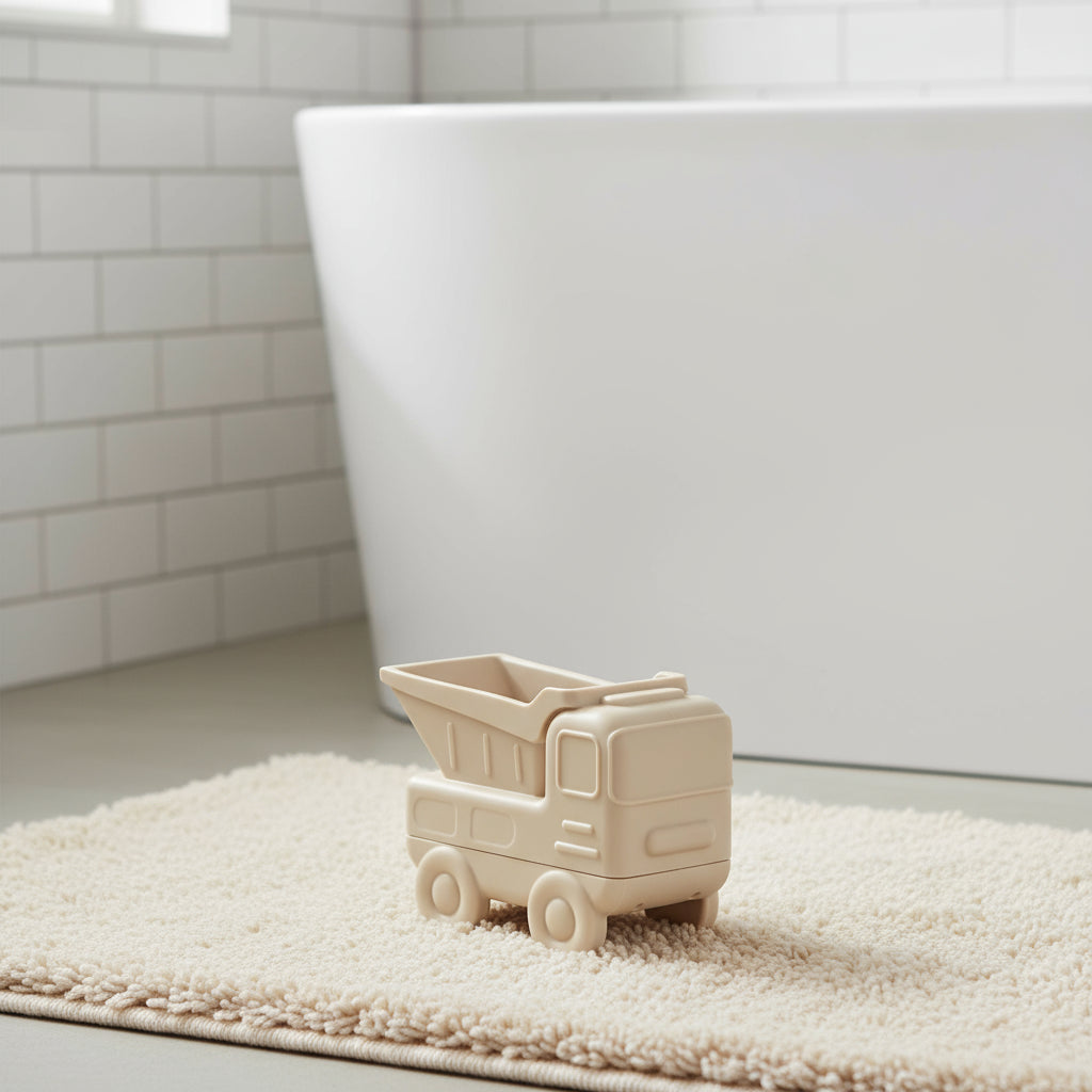 BPA-free silicone construction vehicles bath toy set for toddlers