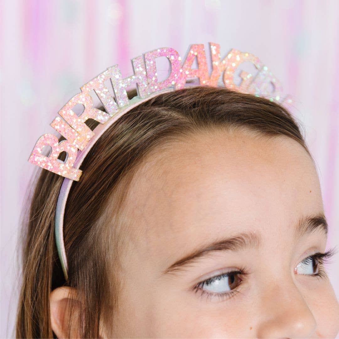 Birthday Girl Headband with glitter on toddler 