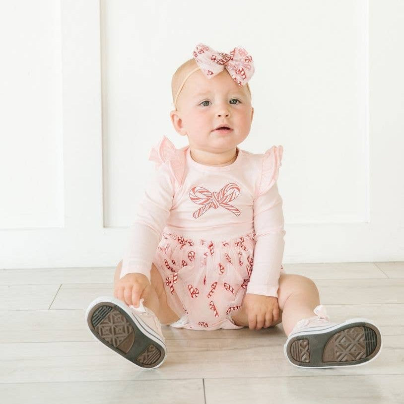 Candy Cane Confetti Christmas Tutu Bodysuit with sparkly red and white tulle skirt