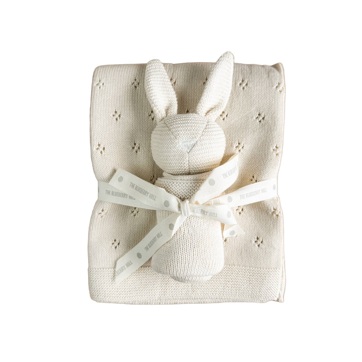Cream Baby Blanket & Bunny Lovey Gift Set made from organic cotton