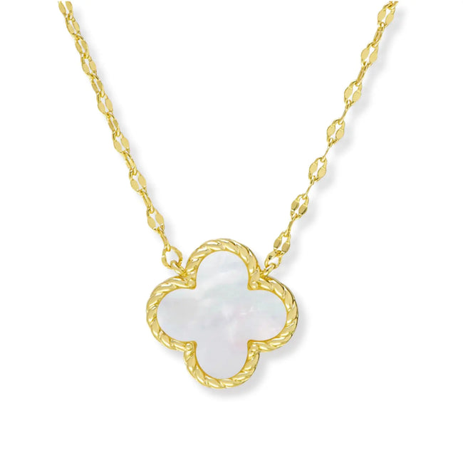 Four Leaf Clover Necklace for Girls | Pink or Pearl