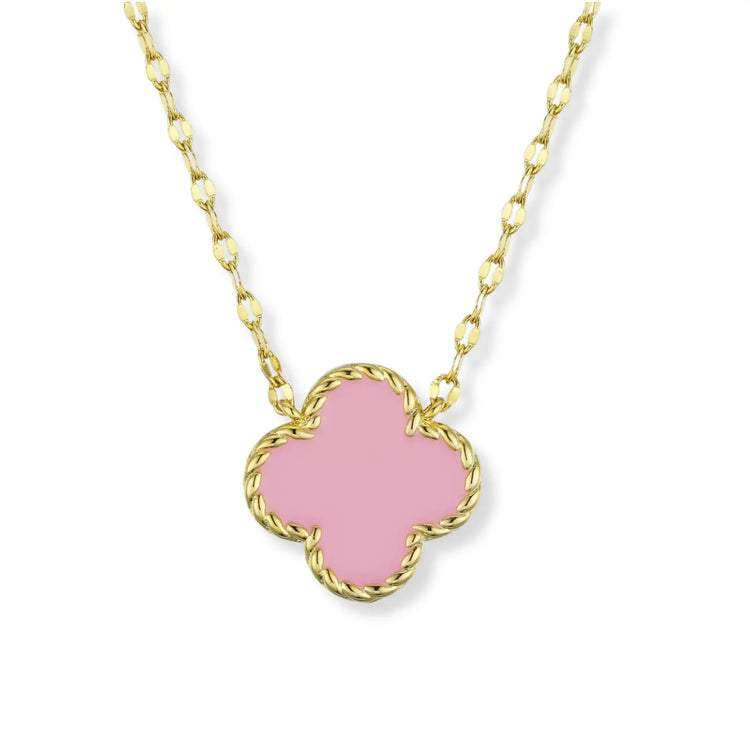 Four Leaf Clover Necklace for Girls | Pink or Pearl