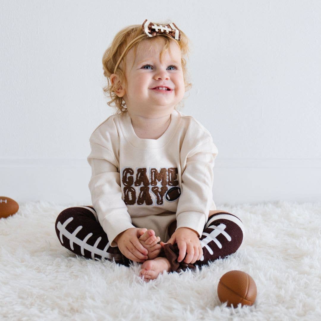 Game Day Patch Romper made from soft natural cotton fabric