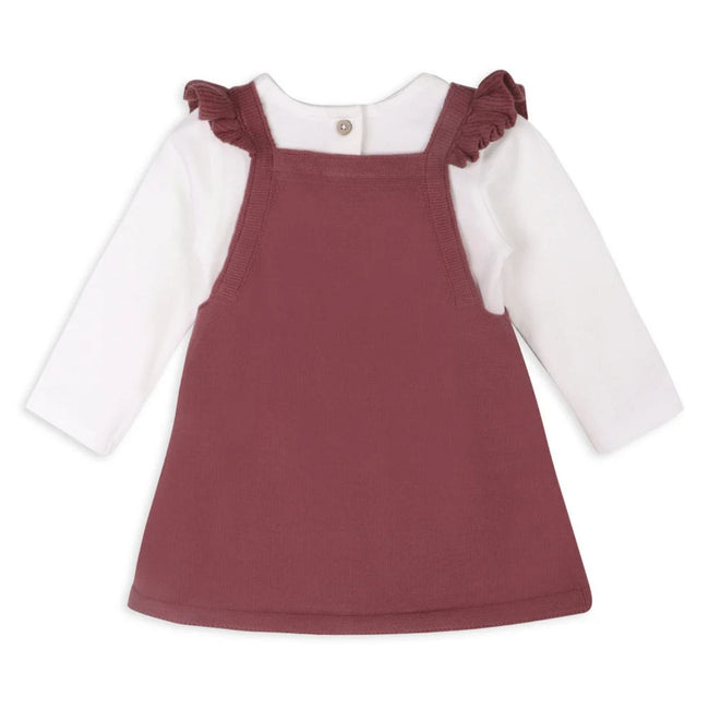 Giraffe Elephant Buddy Baby Tunic Dress & Bodysuit Set in off-white organic cotton with ruffle detail and animal appliqué for baby girls