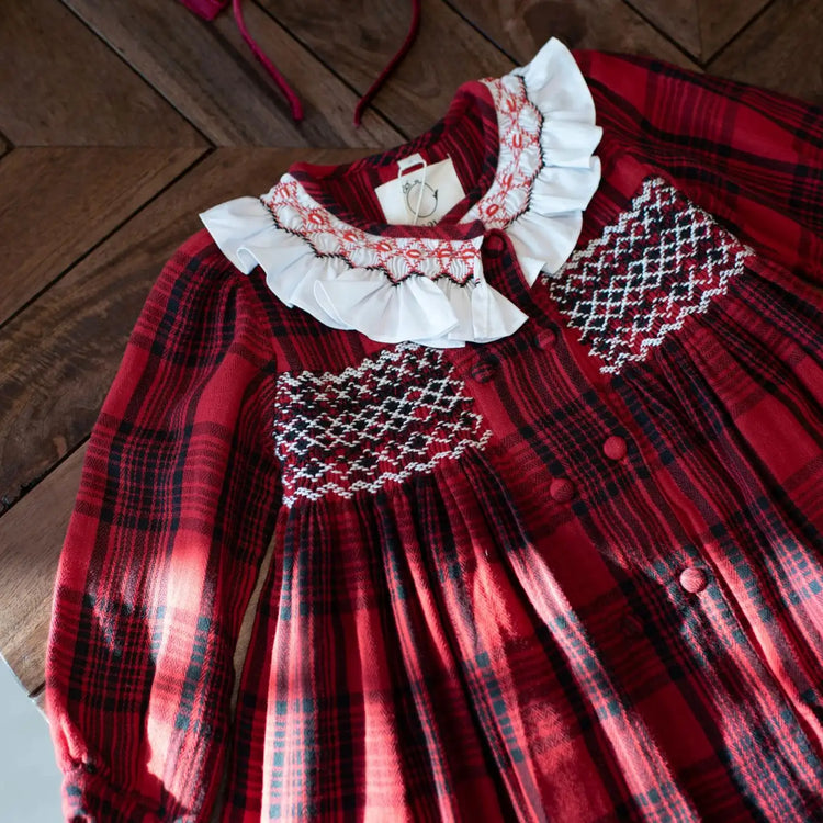 Girls Plaid Hand Smocked Dress, Double Breasted | Lesavan