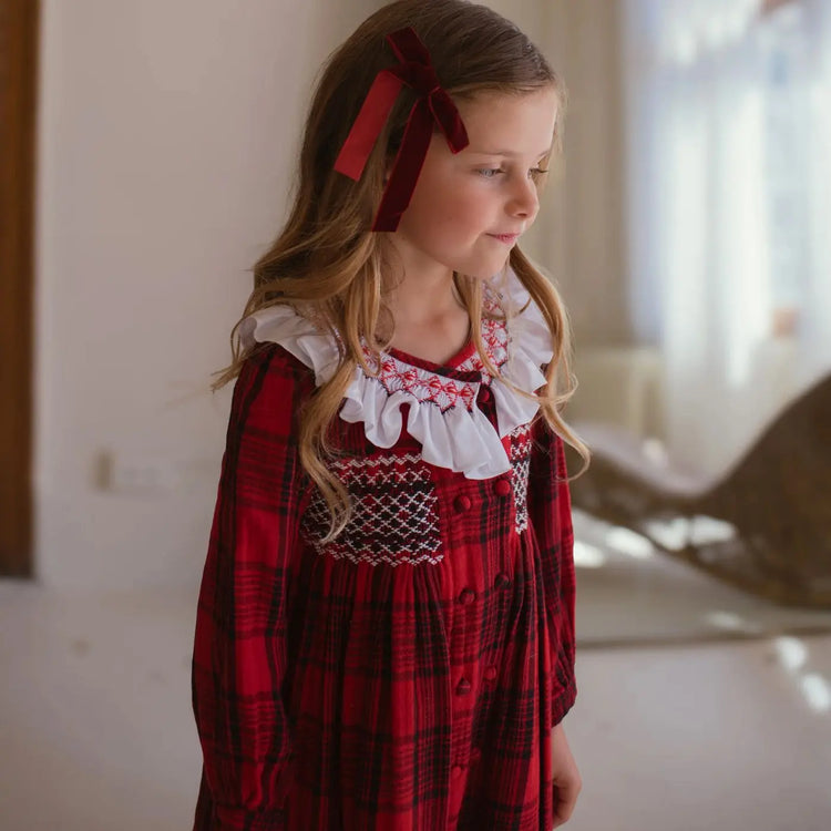 
                    
                      Girls Plaid Hand Smocked Dress, Double Breasted | Lesavan
                    
                  