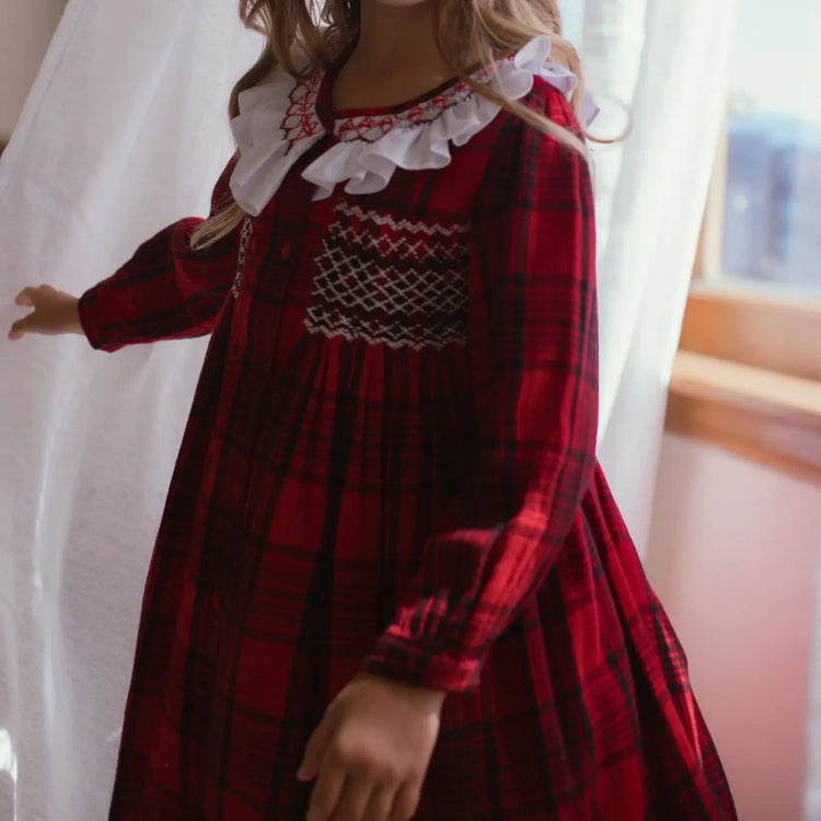 
                    
                      Girls Plaid Hand Smocked Dress, Double Breasted | Lesavan
                    
                  
