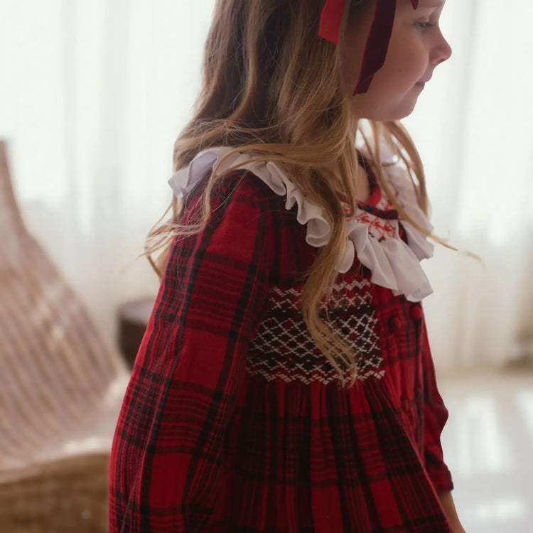 
                    
                      Girls Plaid Hand Smocked Dress, Double Breasted | Lesavan
                    
                  