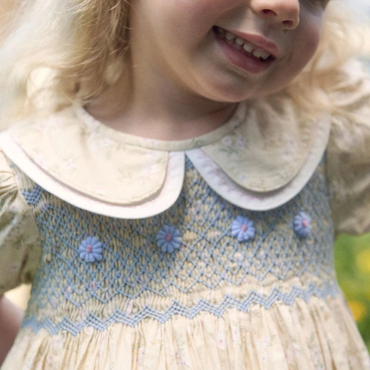
                    
                      Girls toddler Yellow Floral Smocked Dress, Rose Embroidery | Lesavan
                    
                  