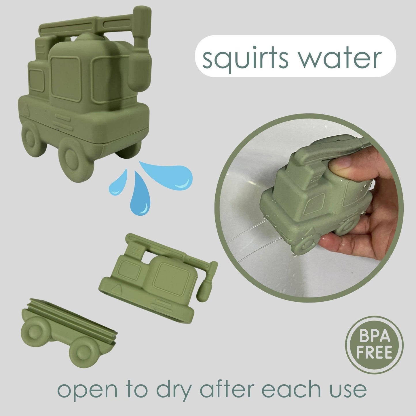 Lightweight silicone construction vehicles bath toy set designed for little hands