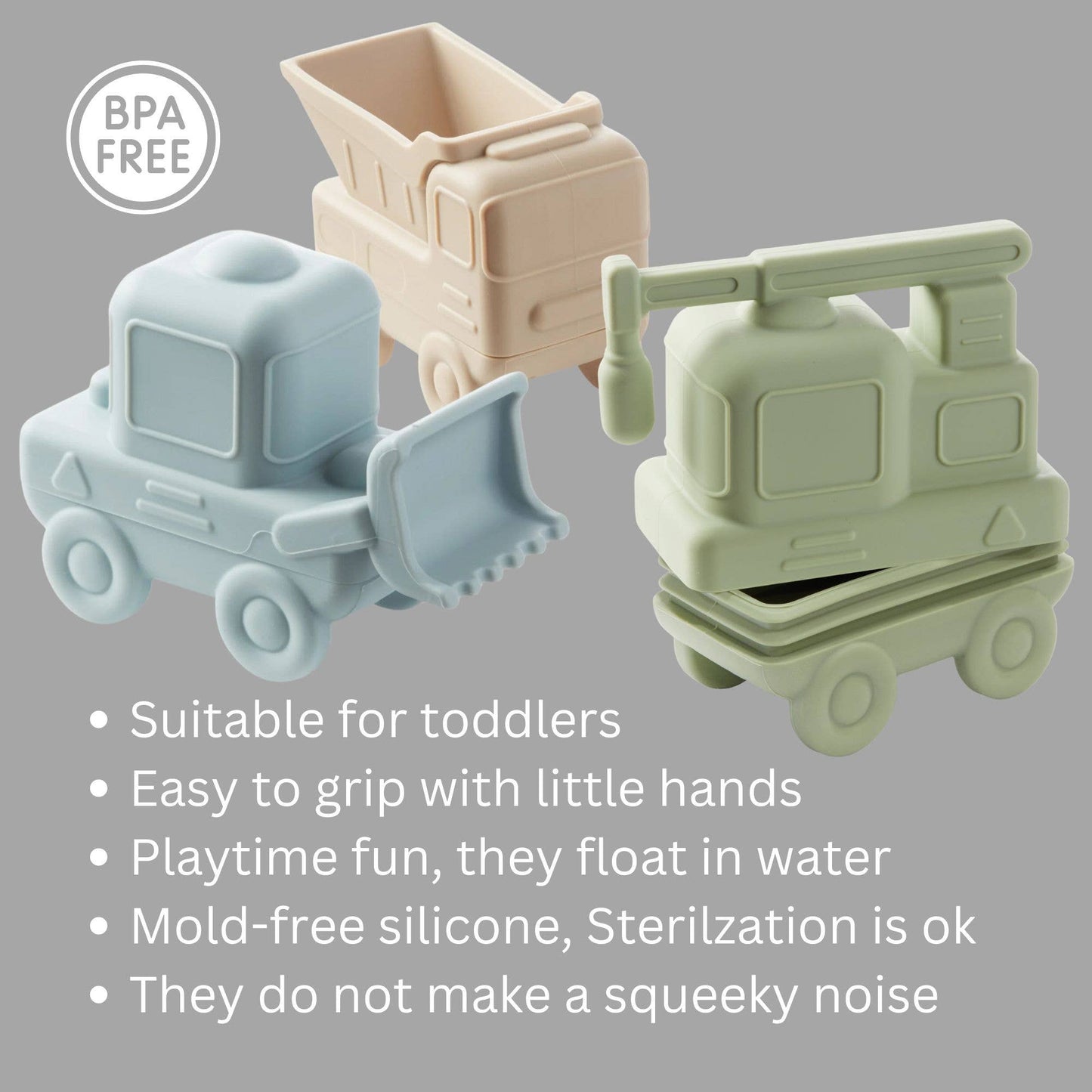 Mold-free silicone construction vehicles bath toy set of 3