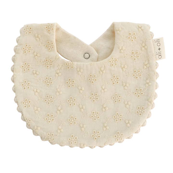 Cotton Baby Girl Bib - Reversible Double-Sided - Eyelet Flower Pattern adorable for baby girls