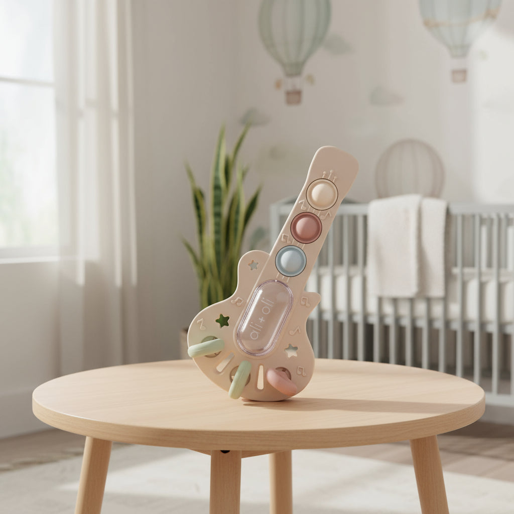 Safe BPA-free silicone guitar teether toy for babies