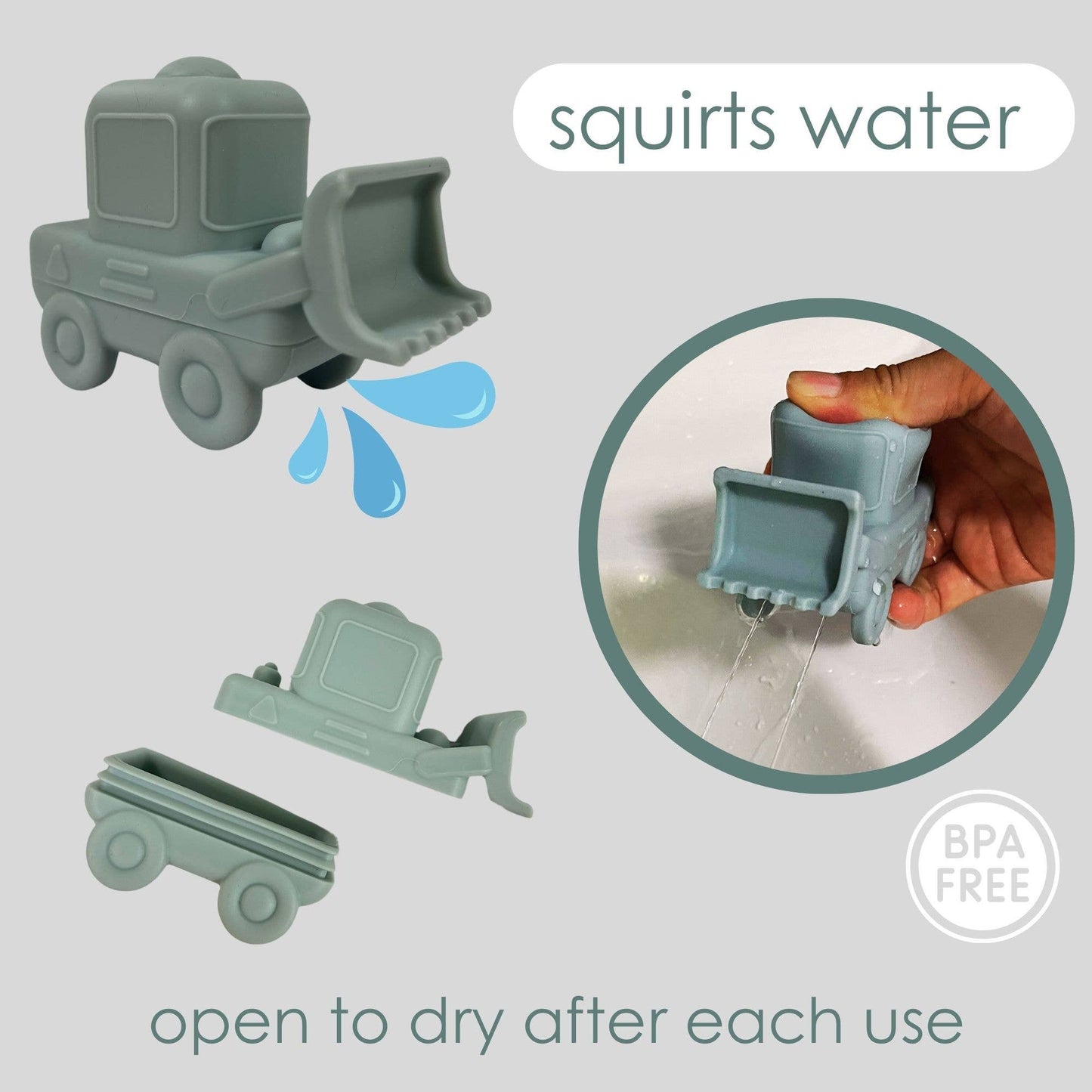 Safe and non-toxic silicone construction vehicles bath toy set for sensory play