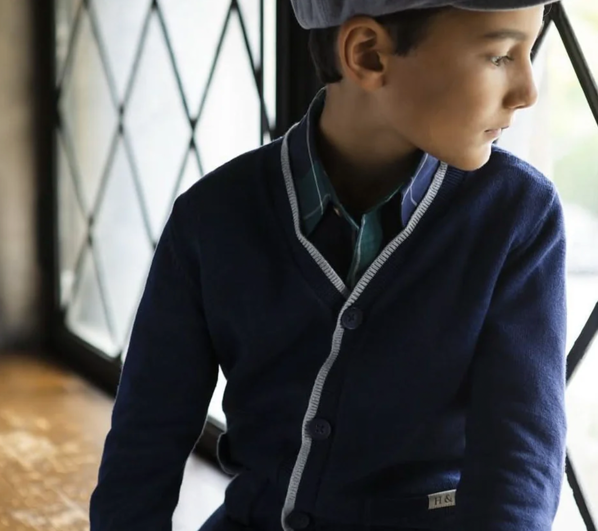 Tipped Organic Baby Cardigan with Elbow Patches | 6-12M