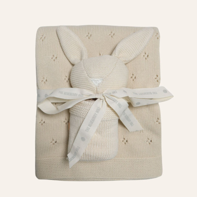 Set Bunny Lovey Blanket Gift  (Organic Cotton) baby shower, newborn