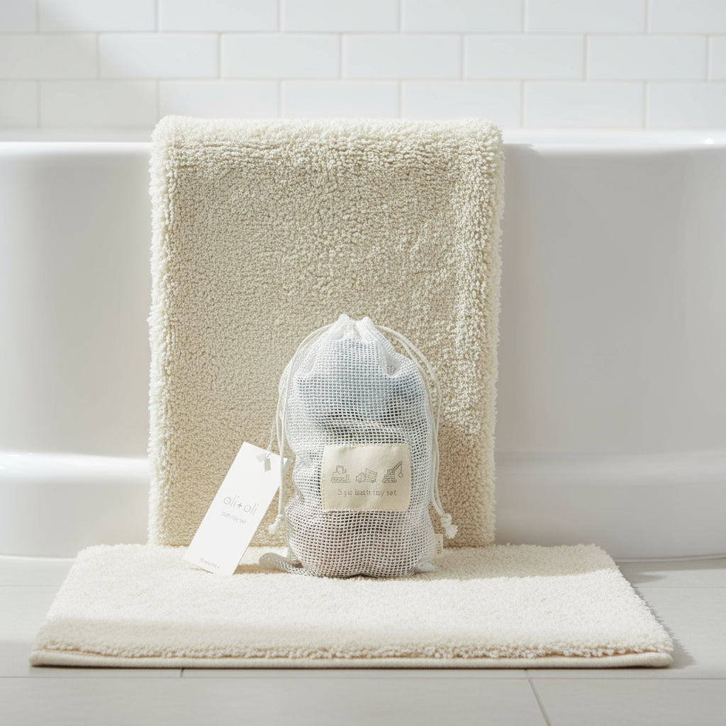 Silicone construction vehicles bath toy set shown in water