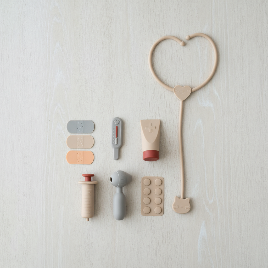 Silicone doctor play set toy – BPA-free stethoscope and medical tools for kids.