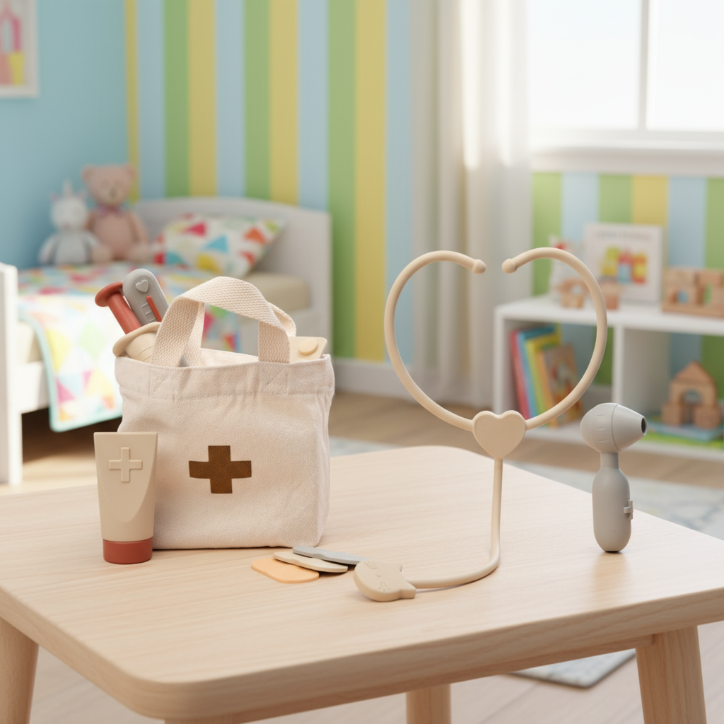 Silicone doctor play set toy – eco-friendly and durable toddler medical kit.