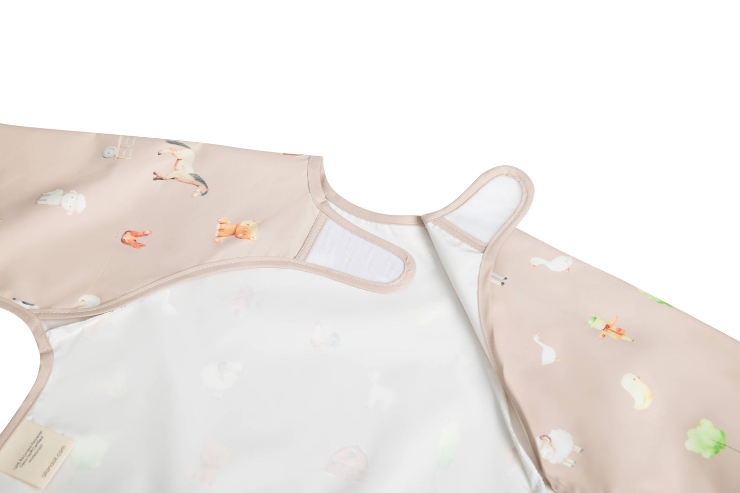 Smock Bib for Baby & Toddler Long Sleeve (Farm) back with velcro and cute animals adorable for babies and waterproof use