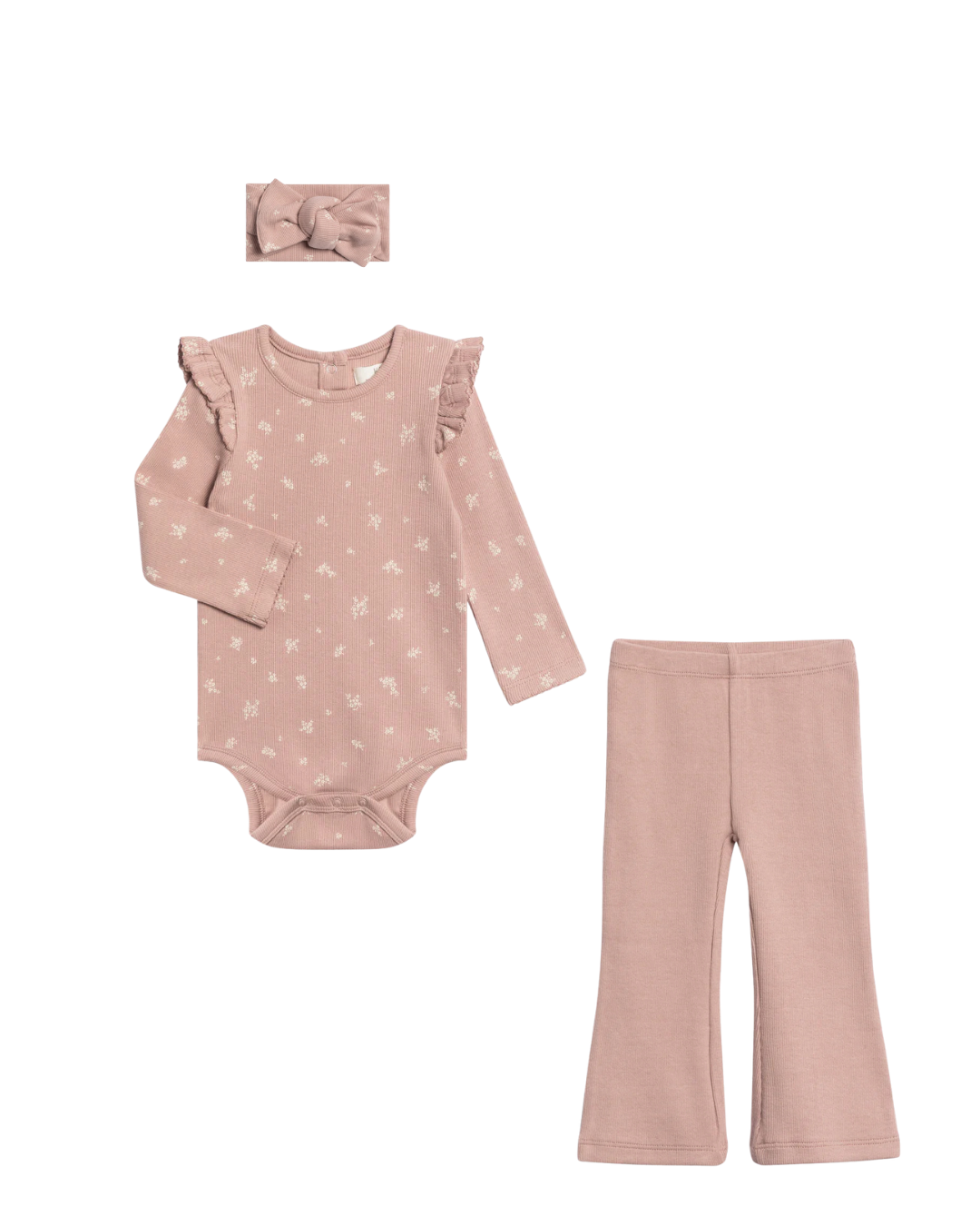 Organic Ruffle Bodysuit, Headband & Legging Set 3 parts