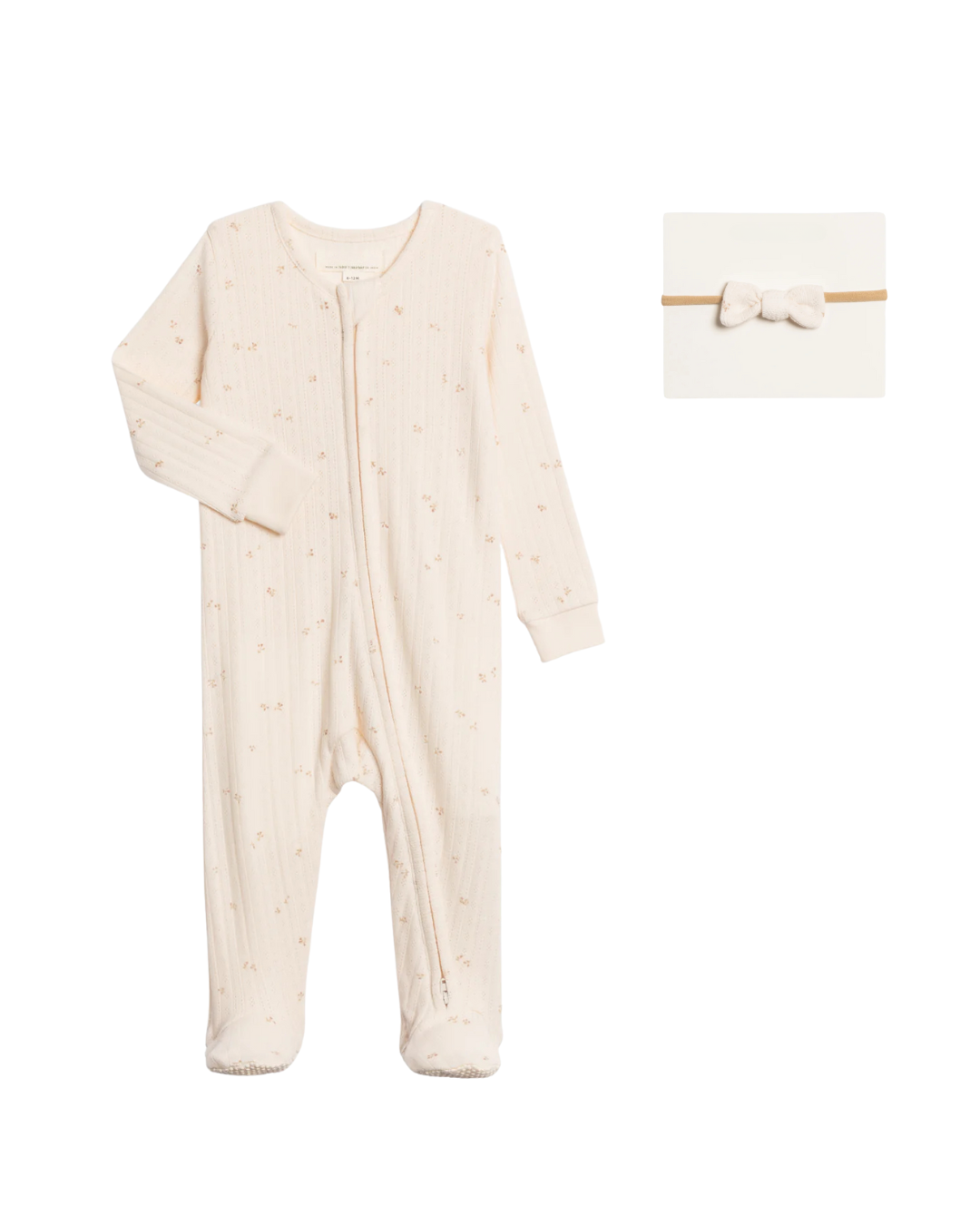 Close up two way zipper Organic Footed Sleeper Pajamas & Headband Set