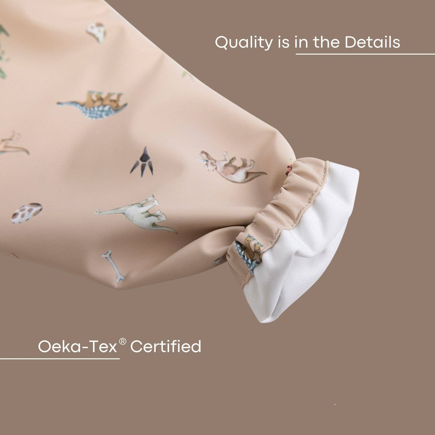 Waterproof dino print smock bib set in mint green