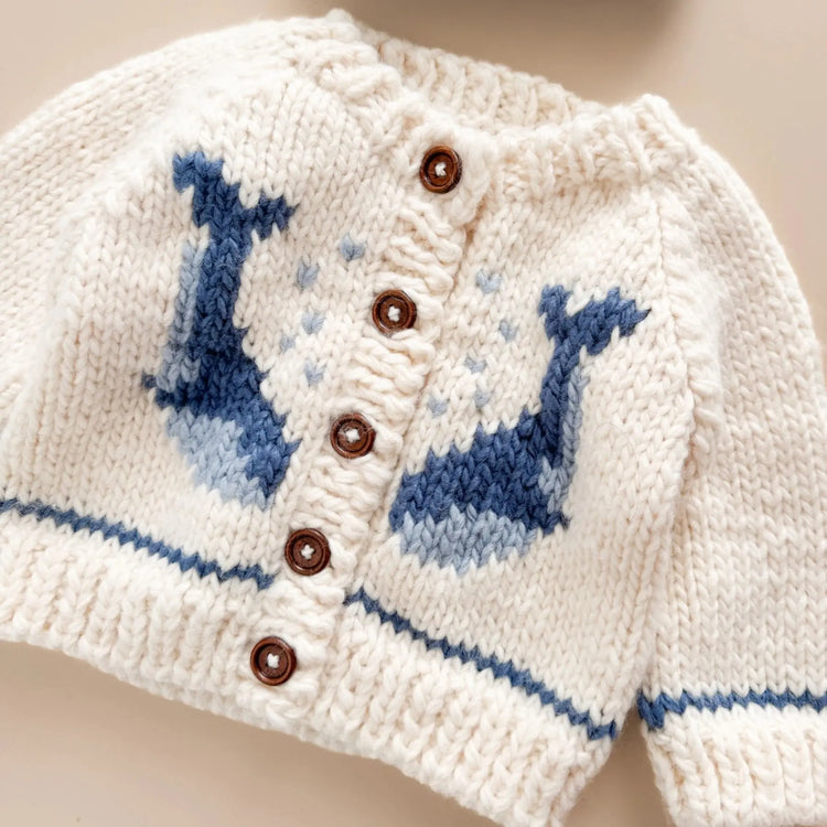 
                    
                      Blueberry Hill Whale Cardigan Nautical Blue Ocean Sweater
                    
                  
