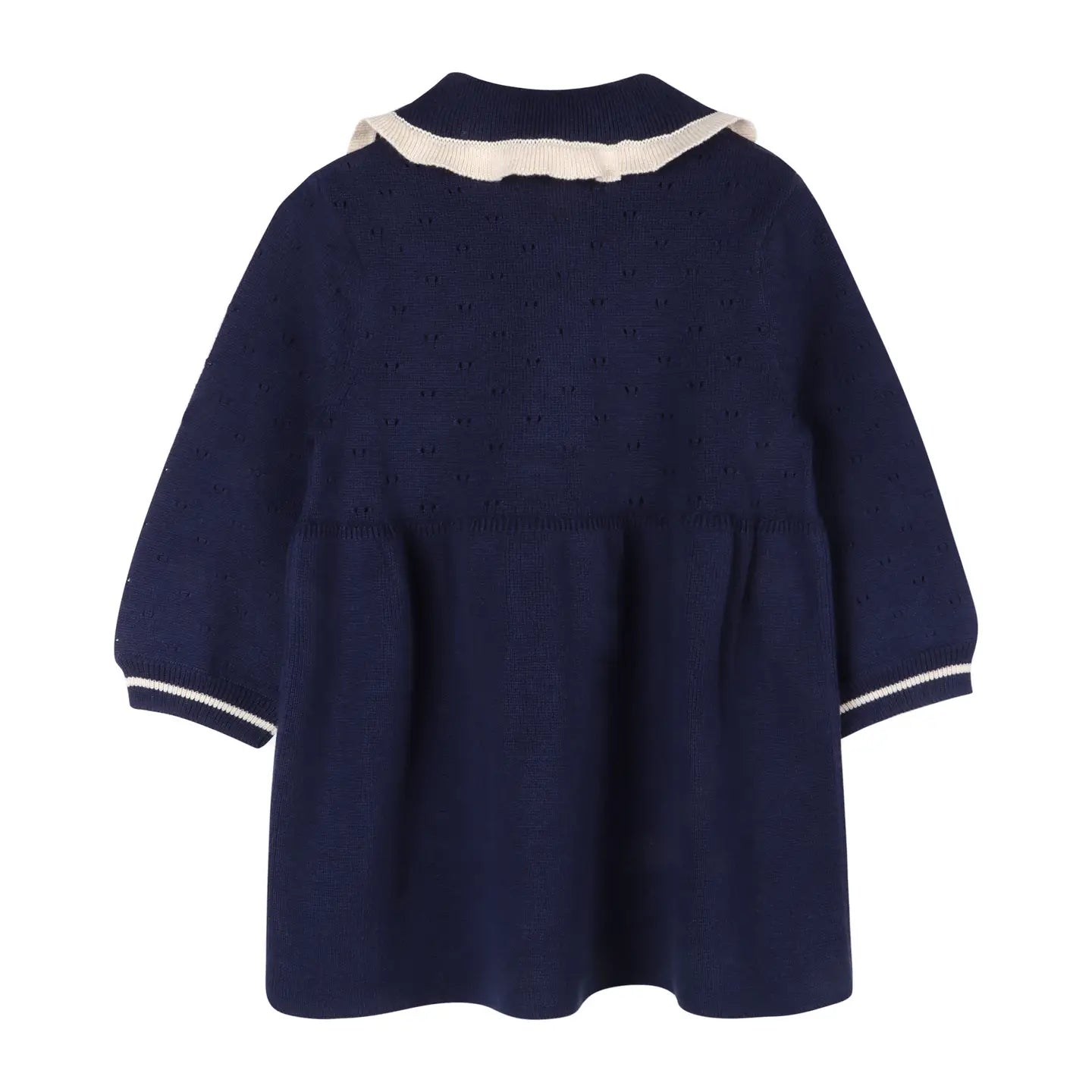 Organic Baby Sweater Knit Dress with Ruffle Collar – Navy Blue | Olive Sprout Kids