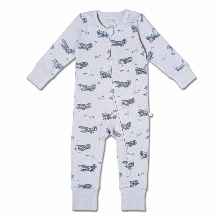 2 - Way Zip Romper - Airplane Pattern - Olive Sprout Kids