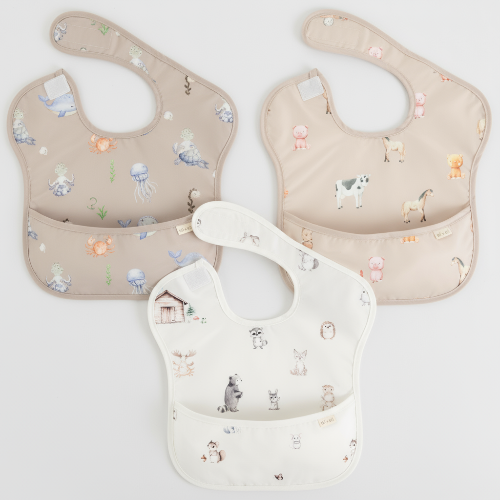 animal print sleeveless bib set with three waterproof bibs