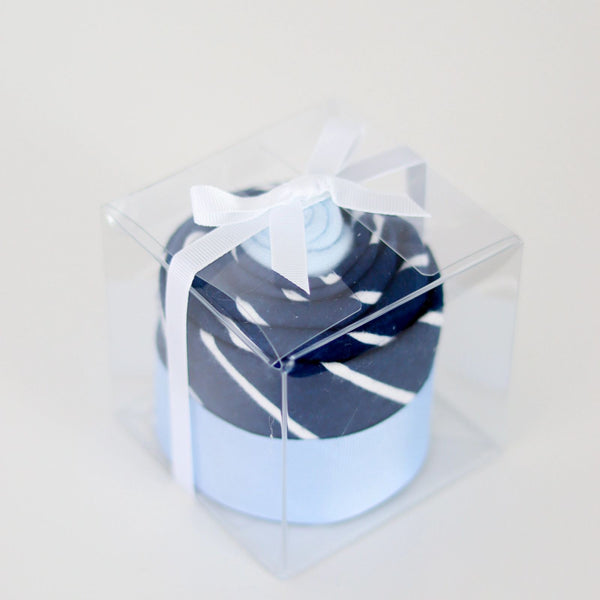 Baby Boy Navy Single Cupcake Gift with Receiving Blanket & Socks