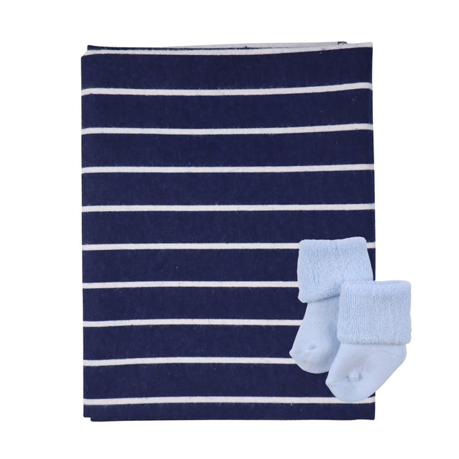 Baby Boy Navy Single Cupcake Gift with Receiving Blanket & Socks