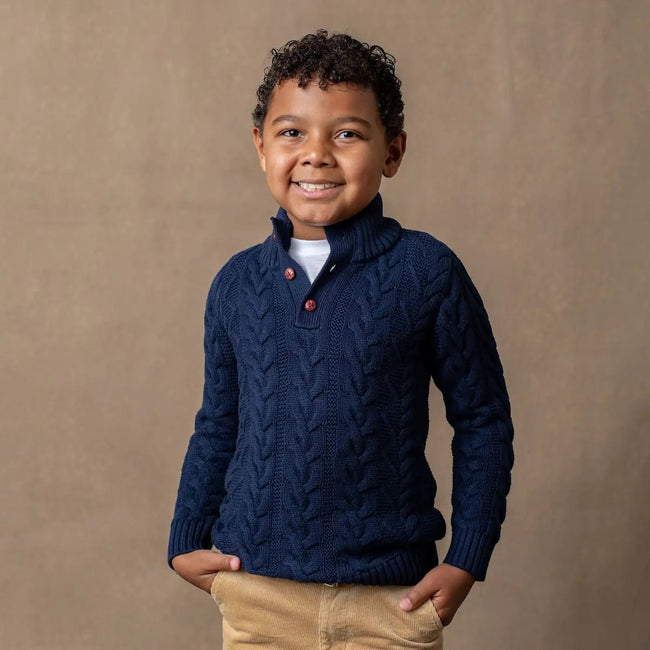 Mock Neck Cable Sweater (Organic Cotton) - Olive Sprout Kids