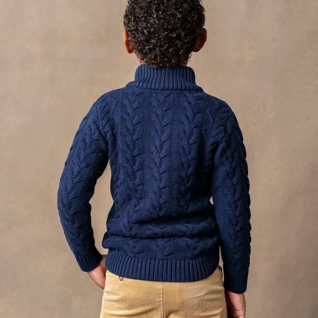 Mock Neck Cable Sweater (Organic Cotton) - Olive Sprout Kids