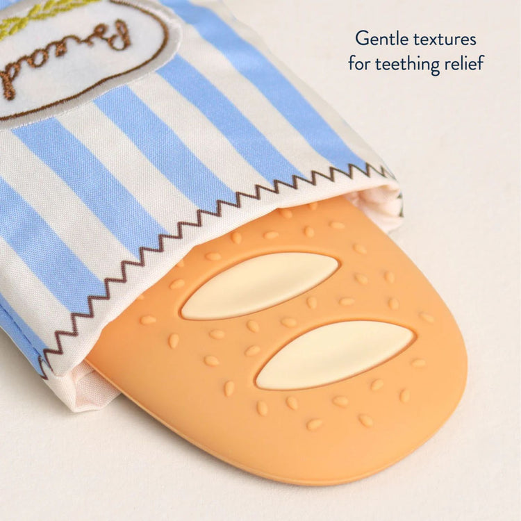 
                    
                      Itzy Ritzy Teensy Crinkle baby teether in baguette shape with silicone and crinkle fabric for babies 3 months and up
                    
                  