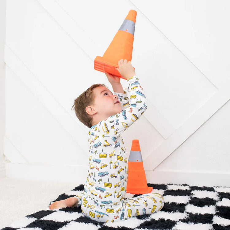 Busy Builders Pajama bamboo for toddlers made by bestaroo. Construction Print Bamboo Pajama Set