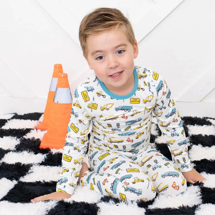 Construction Print Bamboo Pajama Set for toddler boys 