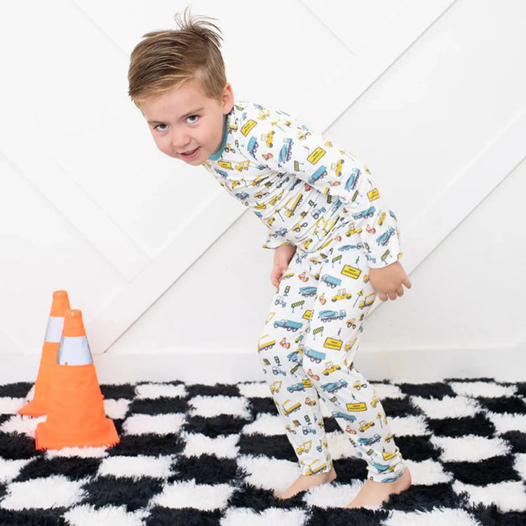 Busy Builders Pajama bamboo for toddlers from bestaroo, Construction Print Bamboo Pajama Set