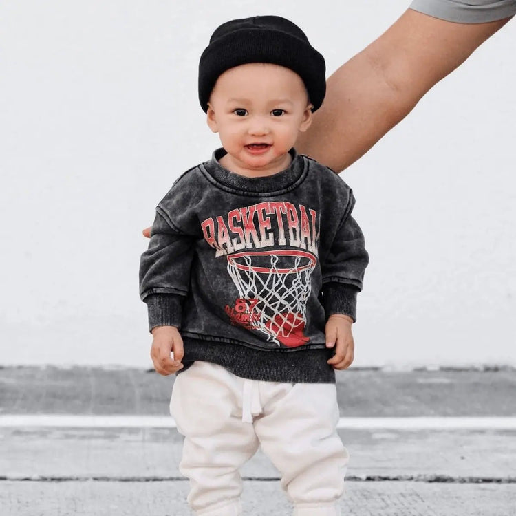 Vintage Inspired Basketball Crew - Olive Sprout Kids