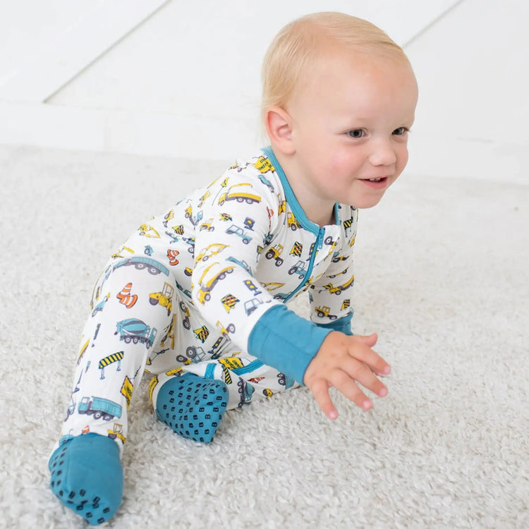 Bestaroo Busy Builders Convertible Coverall for baby boys construction print