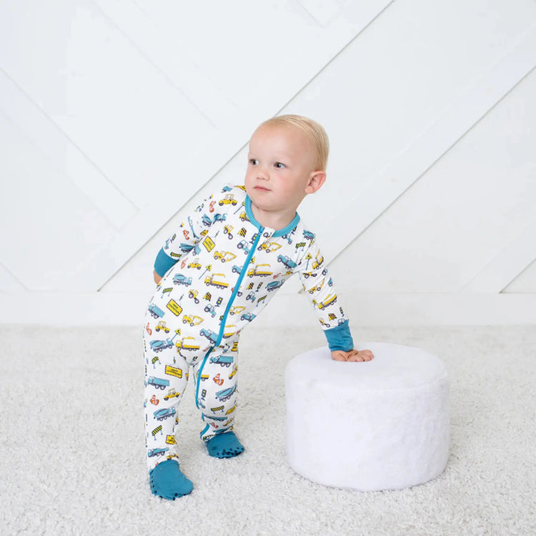 Bestaroo Busy Builders Convertible Coverall bamboo pajamas for baby boys