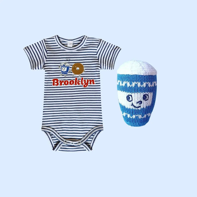 Narrows Coffee Sprout Set — Brooklyn Onesie & Rattle (Organic Cotton)