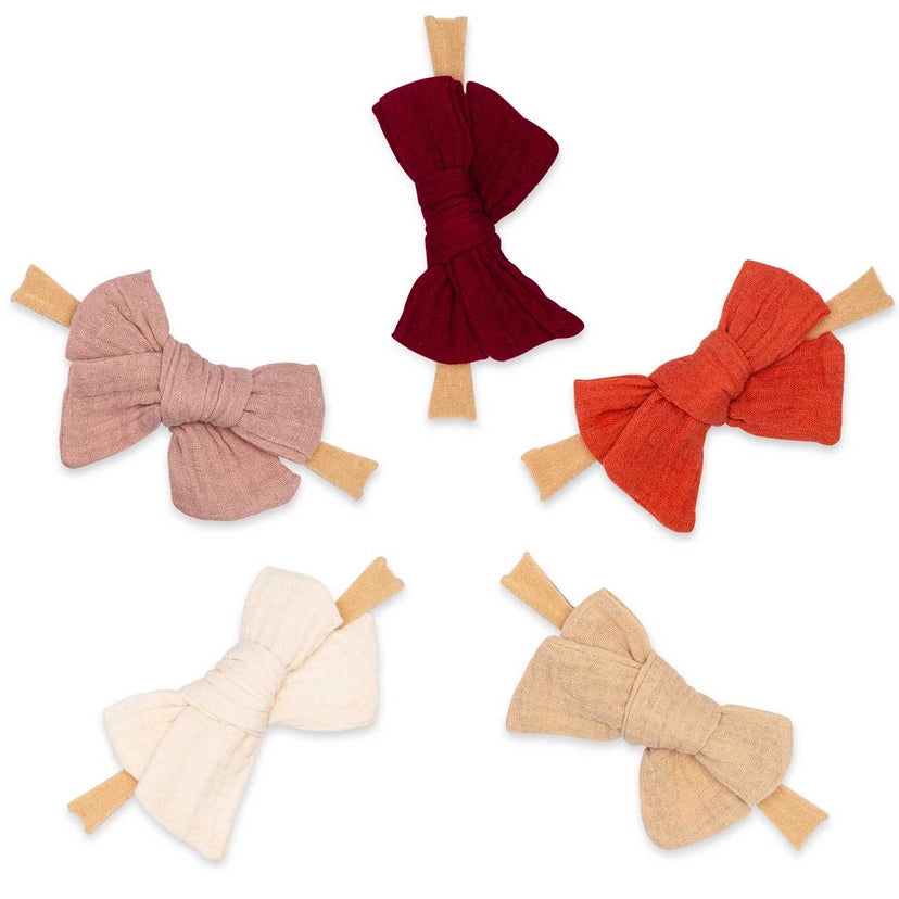 Autumn Bloom baby headbands set with 5 soft stretchy bows in fall colors