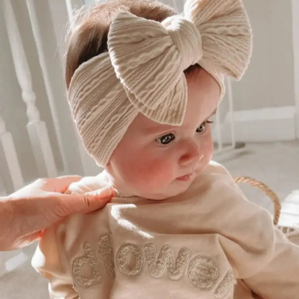 Cream Stretch Bow Headband for babies and toddlers