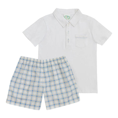 Toddler boy wearing the Towns Collared Shirt Set for everyday play.