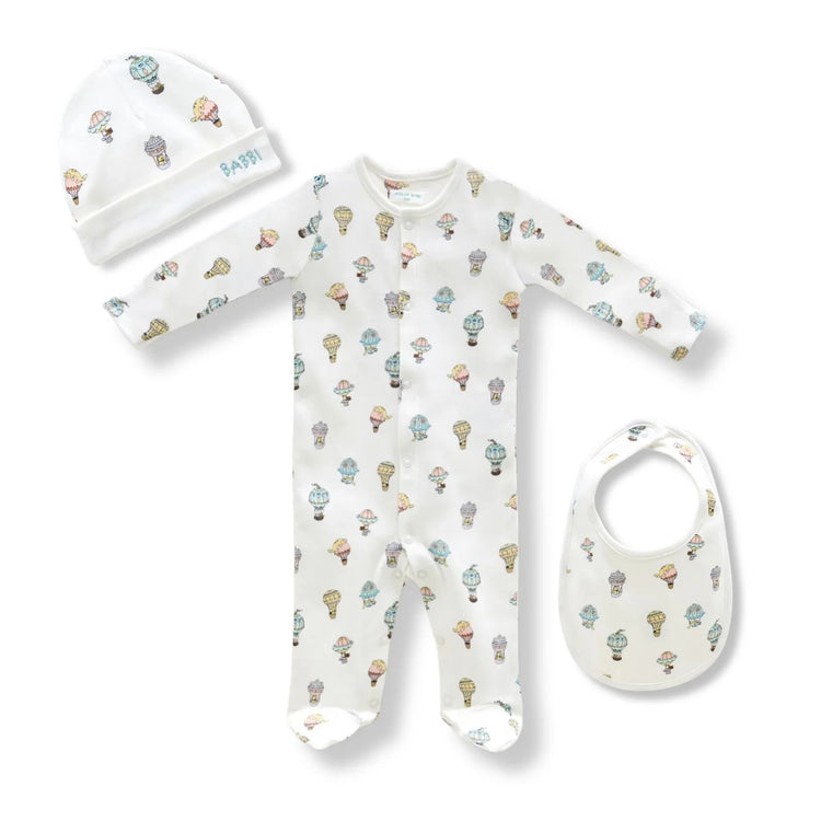 3-Piece Newborn Set - Cappadocia - newborn hat detail in Atelier Babbi Cappadocia print 0-3m