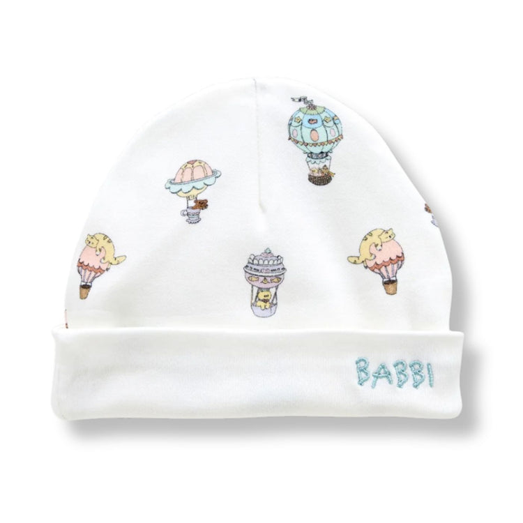 
                    
                      Cappadocia - close-up of Cappadocia hot air balloon cotton print on newborn o
                    
                  