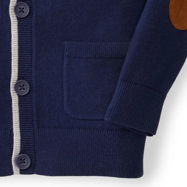 Tipped Organic Cardigan with Elbow Patches – Baby featuring contrast tipping and elbow patch details for baby boys