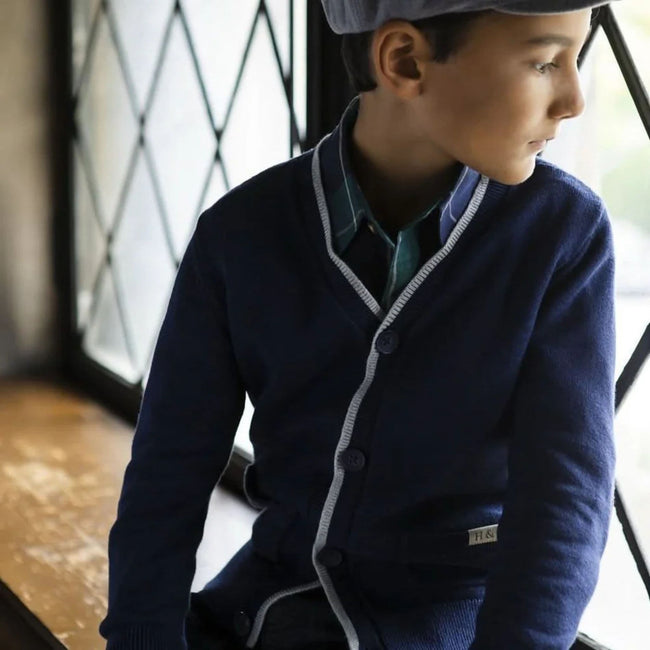 Tipped Organic Cardigan with Elbow Patches – Baby made from organic cotton knit for baby boys